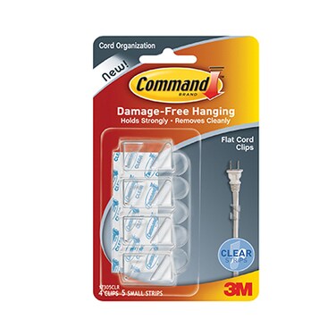 Command Flat Cord Clip with 5 Adhesive Clear Strips Pack Of 4