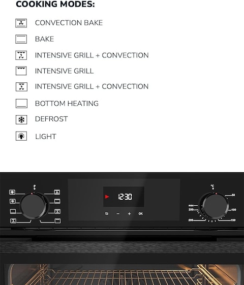 MILLEN MEO 6002 BB 73L Electric Oven - Energy Class A, 8 Cooking Modes, 60 cm, SCHOTT Double Glass Door, Glass finish, Mechanical and Touch Control with Timer, 3 Year Warranty