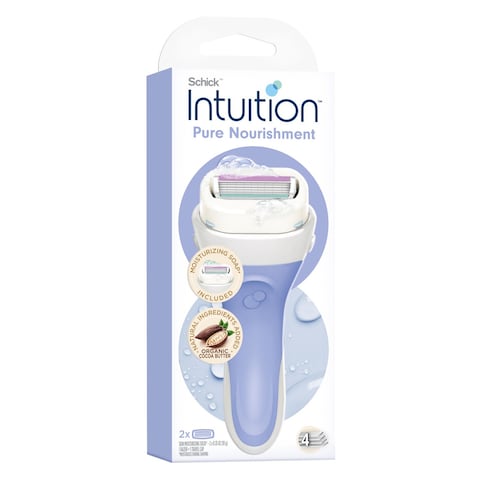 Schick Intuition Pure Nourishment Razor With 2 Cartridge And Travel Cap Blue