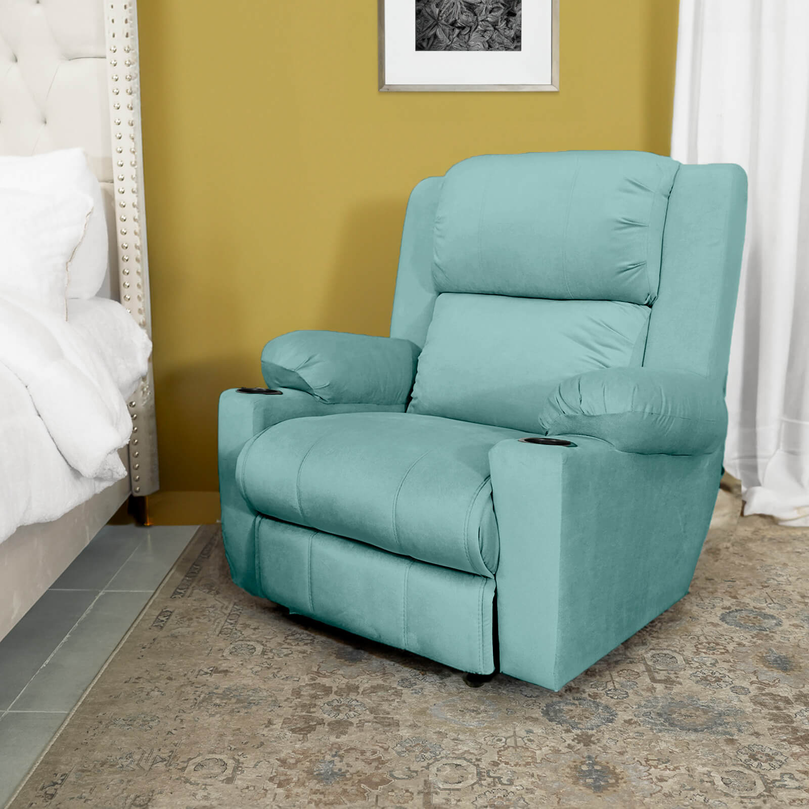 Buy In House Velvet Rocking Cinematic Recliner Chair With Cups Holder ...