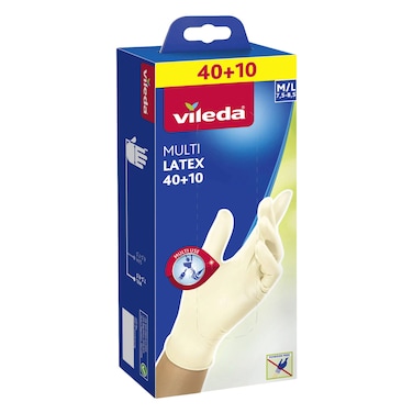 Vileda Disposable Multi Latex Gloves Medium / Large Beige 50 PCS