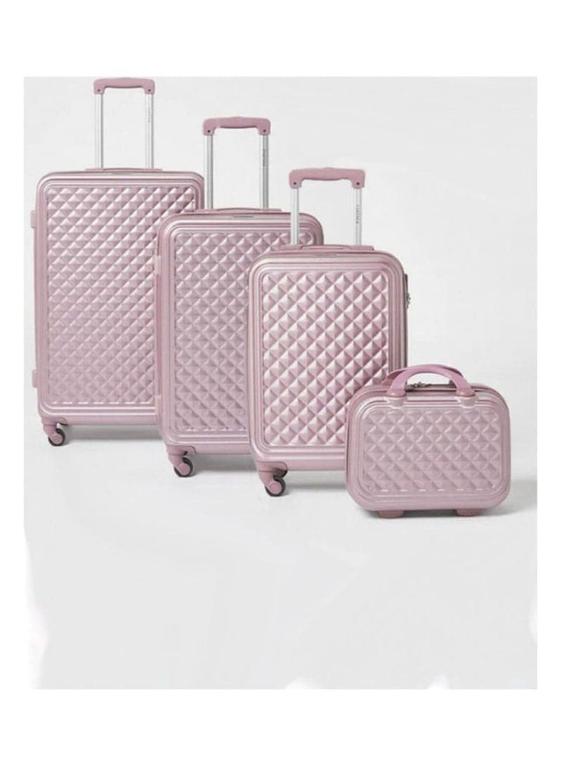 Buy Partner 4-Piece Textured Checkered Luggage Trolley Set, Light Pink ...