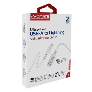 Promate Lightning To USB-A Data Sync And Charging Cable 2m White