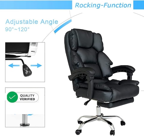 Karnak Executive Office Gaming Chair PU Leather 360 Swivel Desk Chair, High Back &amp; Adjustable Height Computer Table Chair, Soft Foam Gaming Study Chair Lumbar Support With Footrest (Black)