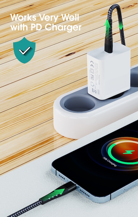 Type-C To Lightning Cable With 2m Length 20W Fast Charging Cable and Data Sync &amp; Transfer 480mbps