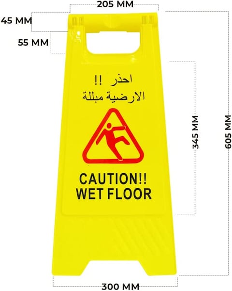 Caution Wet Floor Sign - Yellow   Plastic Slippery Floor Warning Sign   Two Side Foldable Slippery Floor Sign for Outdoor and Indoor