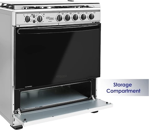 Super General Freestanding Gas-Cooker 5-Burner Full-Safety, Steel Cooker, Gas Oven With Thermostat, Rotisserie, Automatic Ignition, Silver, 75x50x90cm, SGC-801-FS