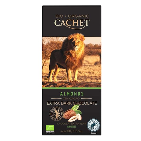 Cachet Bio Organic Almonds 72% Cocoa Extra Dark Chocolate Bar 100g