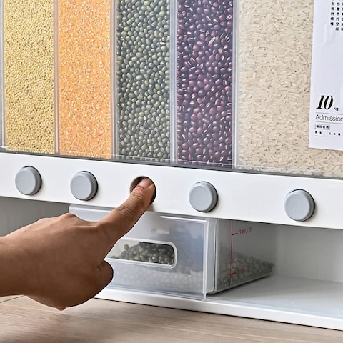 Jjone Wall Mounted Food Dispenser, Rice Barrel Rice Storage Box, Dry Food Dispenser, Whole Grains Rice Bucket Rice Storage Tank, Snack Grain Canister Food Storage Organizer For Home And Kitchen (D)