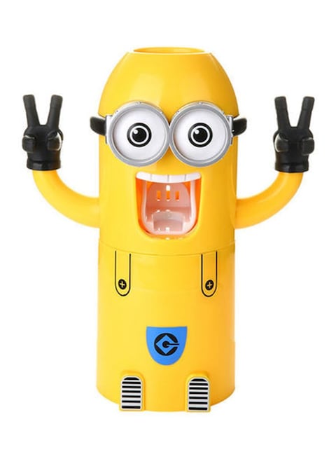 Generic Minions Design Toothbrush Holder And Automatic Toothpaste Dispenser Set Yellow