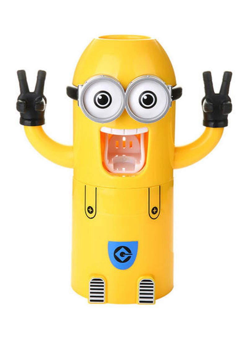 Generic Minions Design Toothbrush Holder And Automatic Toothpaste Dispenser Set Yellow