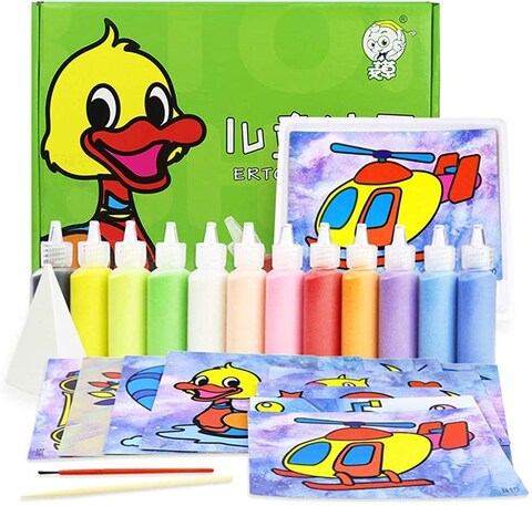 Doreen Sand Art Kit 12 Colors Colored Sand Art Kit Art Sand Scenic Sand Wiht 12 Sheets Sand Art Painting Cards (Gc1189A)