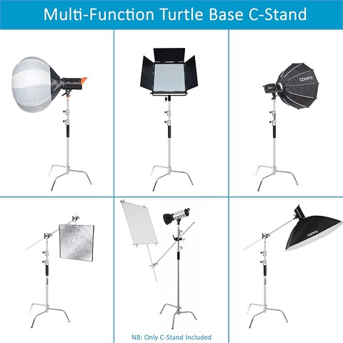COOPIC C Stand Stainless Steel 330cm/10ft Max. Height Studio Photo Video 4 feet Holding Arm Grip with Turtle Base for Light Reflector (1 PACK)