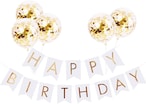 Buy Party Time Birthday Decorations, White and Golden Premium Quality Happy Birthday Banners with Gold Confetti Balloons, Reusable Birthday Party Supplies Perfect for Kids Girls and Adults in UAE