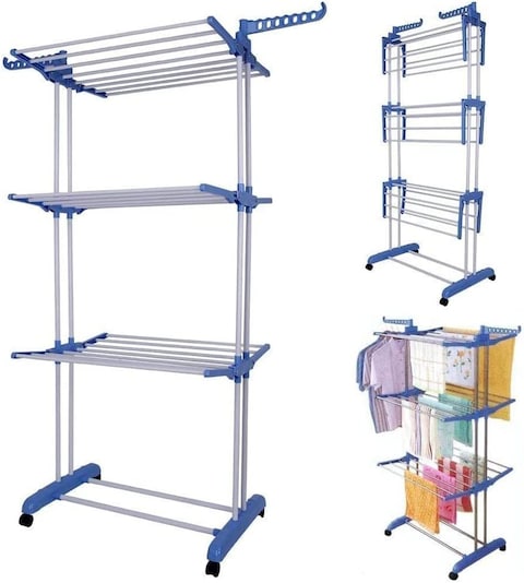 Multi Layer Clothes Organizer Drying Rack White/Blue 70 x48 x 168cm