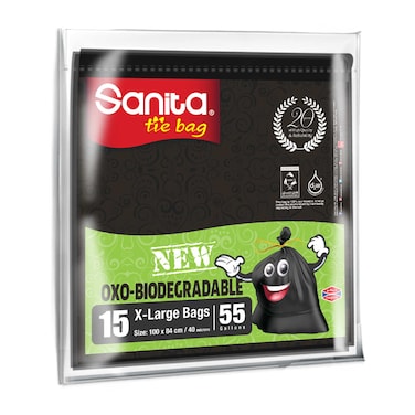 Sanita Tie Bag Tie Bags Biodegradable 55 Gallons 15 Bags
