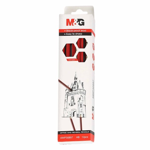 M&amp;G AWP30897 HB Without Eraser Office And School Pencil 12 Pieces Red/Black
