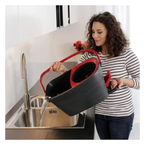 Vileda Turbo Smart Easy Power Spin and Wring Mop and Bucket Set Red &amp; black