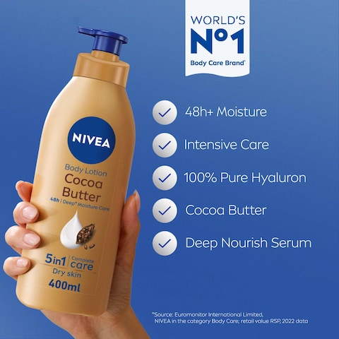 NIVEA Body Lotion Moisturizer Cocoa Butter Vitamin E 400ml Pack of 2