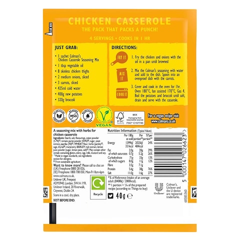 Colman&rsquo;s Chicken Casserole Seasoning Mix Spice 40g