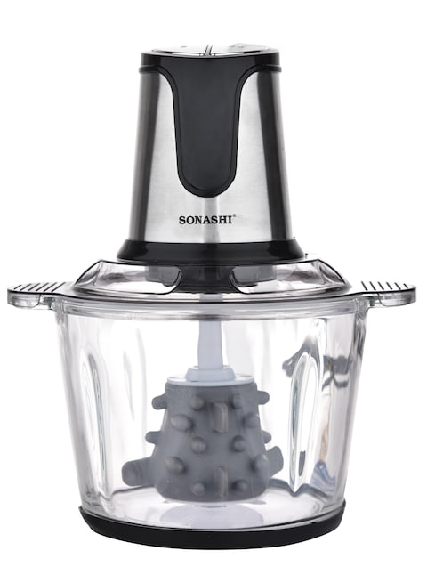 Sonashi Food Chopper With Mincer Grinder Function, Glass Bowl And Quad Blade With Egg Beater, Garlic Peeler &amp; Scraper Blade 3 L 500 W SMC-23G Black/Silver