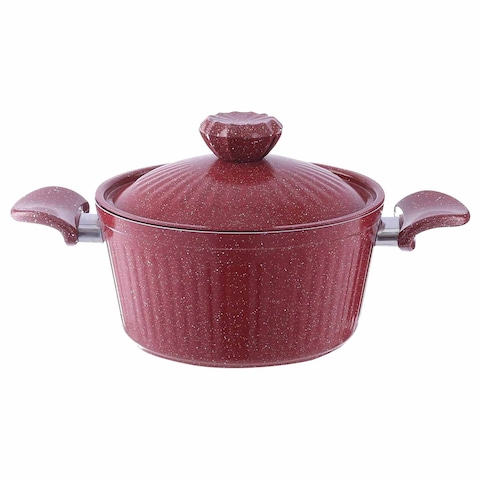 &quot;Ideal Home Granite Cooking Pot With Lid - 20 cm - Red &quot;
