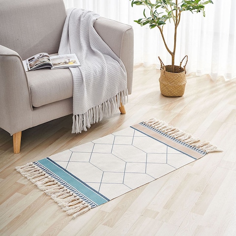 Ethnic Style Handwoven Tassel Carpet For Living Room Bedroom (Size 60×90CM)