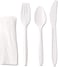 Markq [50 Pack] White Plastic Cutlery Set with Napkin - Heavy Duty Knife Fork Spoon Napkin Set -Disposable Cutlery Set