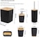 Bamboo Bathroom Accessories Set of 6 Latest Design 6 Pieces Bathroom Accessory Set Soap Dispenser Toothbrush Holder Tooth Mug Soap Dish Toilet Brush Rubbish for Bathroom Home Decor (Black)