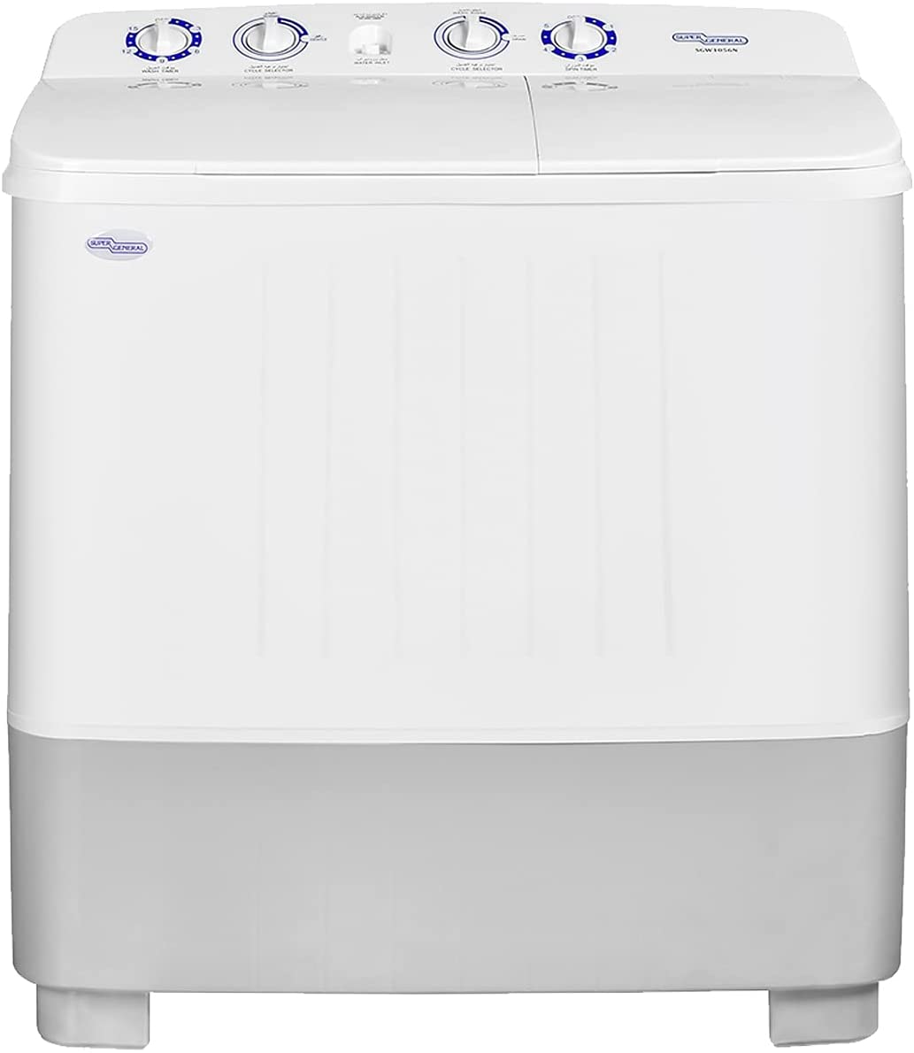 Super General 10 Kg Twin-Tub Semi-Automatic Washing Machine, SGW-1056-N, White (Top-Load Washer, Low Noise Gear Box, Spin-Dry, 84 x 49 x 92 Cm, 1 Year Warranty) - Installation not Included