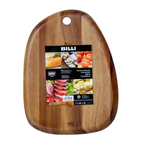 BILLI Pebble Shaped Acacia Cutting Board, Serving Board, 33x24 cm (Natural Acacia) Made in Thailand