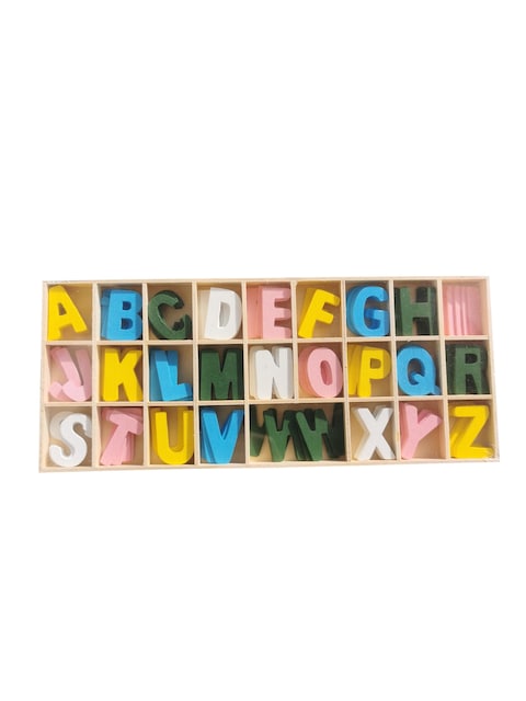 Creative Wooden Craft Letters with Wood Storage Tray Set,Natural Blank Unfinished Wooden Alphabet Letters for Kids Learning Gift,Home Decoration ( Multicolour)