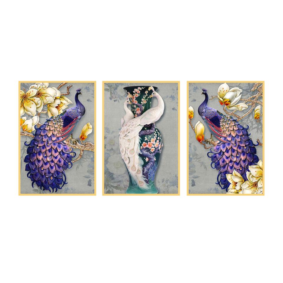 Aiwanto 3pcs Beautiful Peacock Wall Picture Wall Photo Wall Art Frame Wall Poster for Decoration Home Office