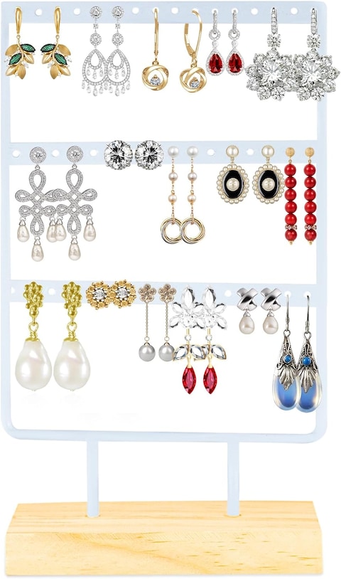 AC&amp;L Jewelry Organizer Earning Holder with 36 Holes, Jewelry Display Stand For Earrings and Jewelry, Aesthetic Ear Stud Hanger, Gift For Women Girls (White)