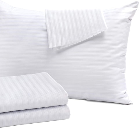 Hotel Linen Klub Single  Bed Sheet 2pcs Set , 100% Cotton 250Tc  Sateen 1cm Stripe  , Size: 160x220cm + 1pc Pillowcase 50x75cm ,White