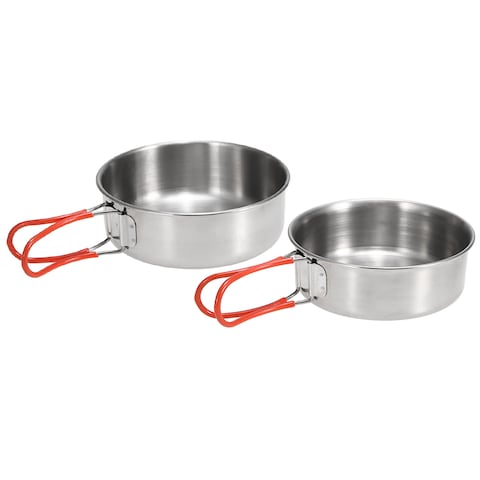 Generic-2Pcs Stainless Steel Bowls for Outdoor Camping Kitchen Dinner Plates