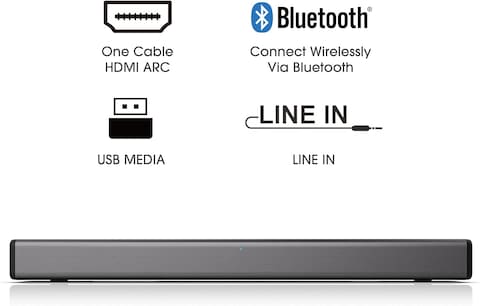 Hisense HS214 2.1CH Soundbar With Built In Subwoofer, 108W, All In One Compact Design With Wireless Bluetooth, Powered By Dolby Digital, HDMI ARC/Optical/AUX/USB, 3EQ Modes, Black