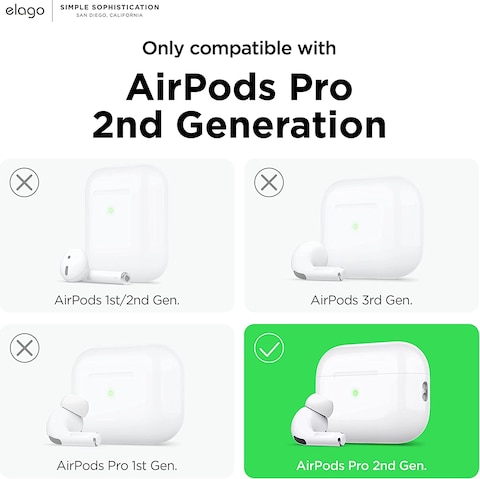 Elago Liquid Hybrid Hang designed for Airpods Pro 2nd Gen (2022) case cover with Carabiner - White