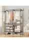 2-Tier Garment Rack Shelf Organizer with 2-Floor Hanger &amp; Hooks.Multifunctional Clothing Wardrobe and Shoe Storage Organizer Freestanding Coat Iron stand (Black)
