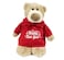 Caravaan, Supersoft, Cuddly Mascot Bear With Trendy Red Hoodie Happy New Year Size 28cm Ideal For Birthdays, Celebrations, Boys, Girls Parties Soft And Cuddly