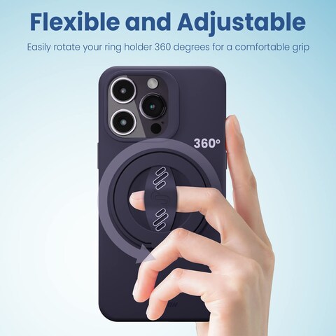Remson Mag-X Phone Grip Finger Strap Magnetic Phone Kickstand with Silicone Strap Compatible for iPhone 14, 13 Pro/Max/Plus (Deep Purple)
