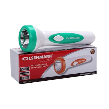 Olsenmark Rechargeable LED Flashlight - Super Bright 1.5W LED Torch Light - Built-in 1500mAh Battery - Powerful Torch for Camping, Hiking, Trekking, Outdoor