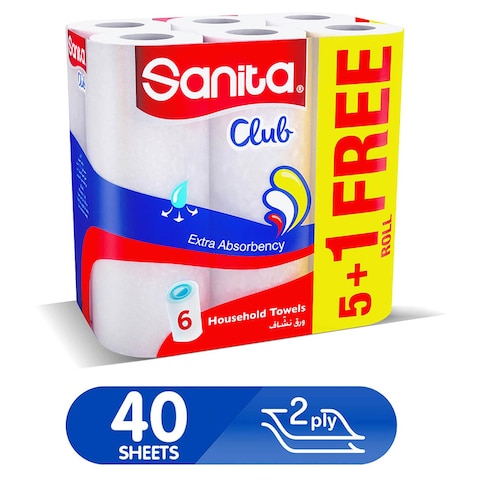 Sanita Club Extra Absorbency Household Towels 40 Sheet 6 Rolls