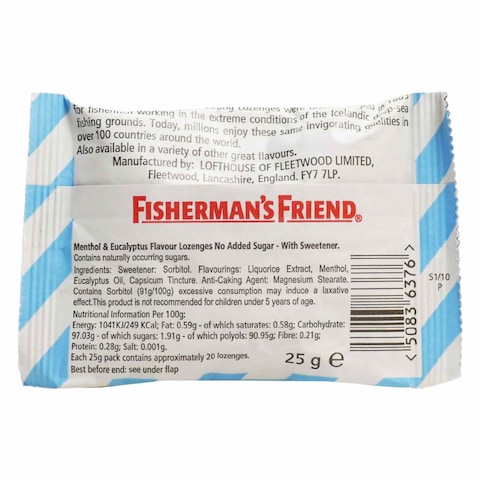 Fisherman&#39;s Friend Menthol And Eucalyptus Sugar Free Lozenges 25g