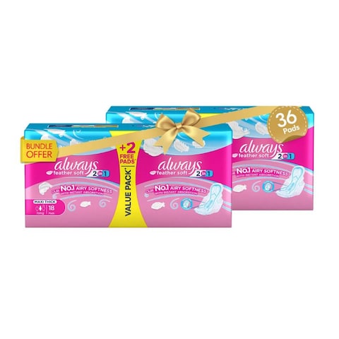 Always 2 in 1 Feather Soft Long Sanitary Pads with Wings - Maxi Thick - 36 Pads