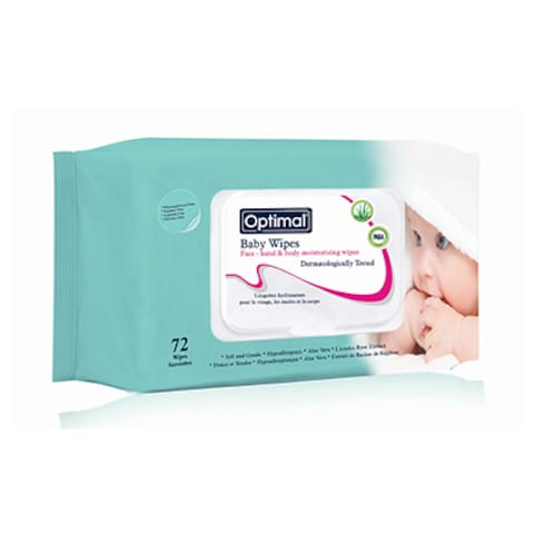 Optimal Organic Sensitive Baby Wipes And Lid 72 Pieces