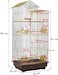 Bird cage with slide-out tray, food container and perches, Golden wrought iron bird cage for small and medium birds, 106 cm large metal birdhouse