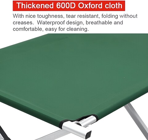 HEXAR Heavy Duty Camping Bed Double Layer Oxford Strong Sleeping Cots with Carry Bag for Adults &amp; Kids Portable Travel Folding Camping Cots for Home Office Outdoor Beach Vacation (GREEN)
