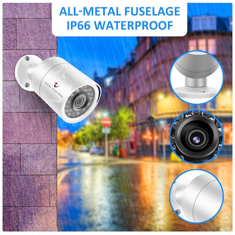 Tomvision - 4CH AHD Camera Kit 1.3MP/720P CCTV Security Recording System Kit CCTV Kit 4PCS Metal Bullet Camera Alarm System Home Security