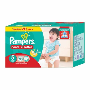 Pampers Baby Pants Diapers, 5 Junior, 12-18 kg - 104 Diapers